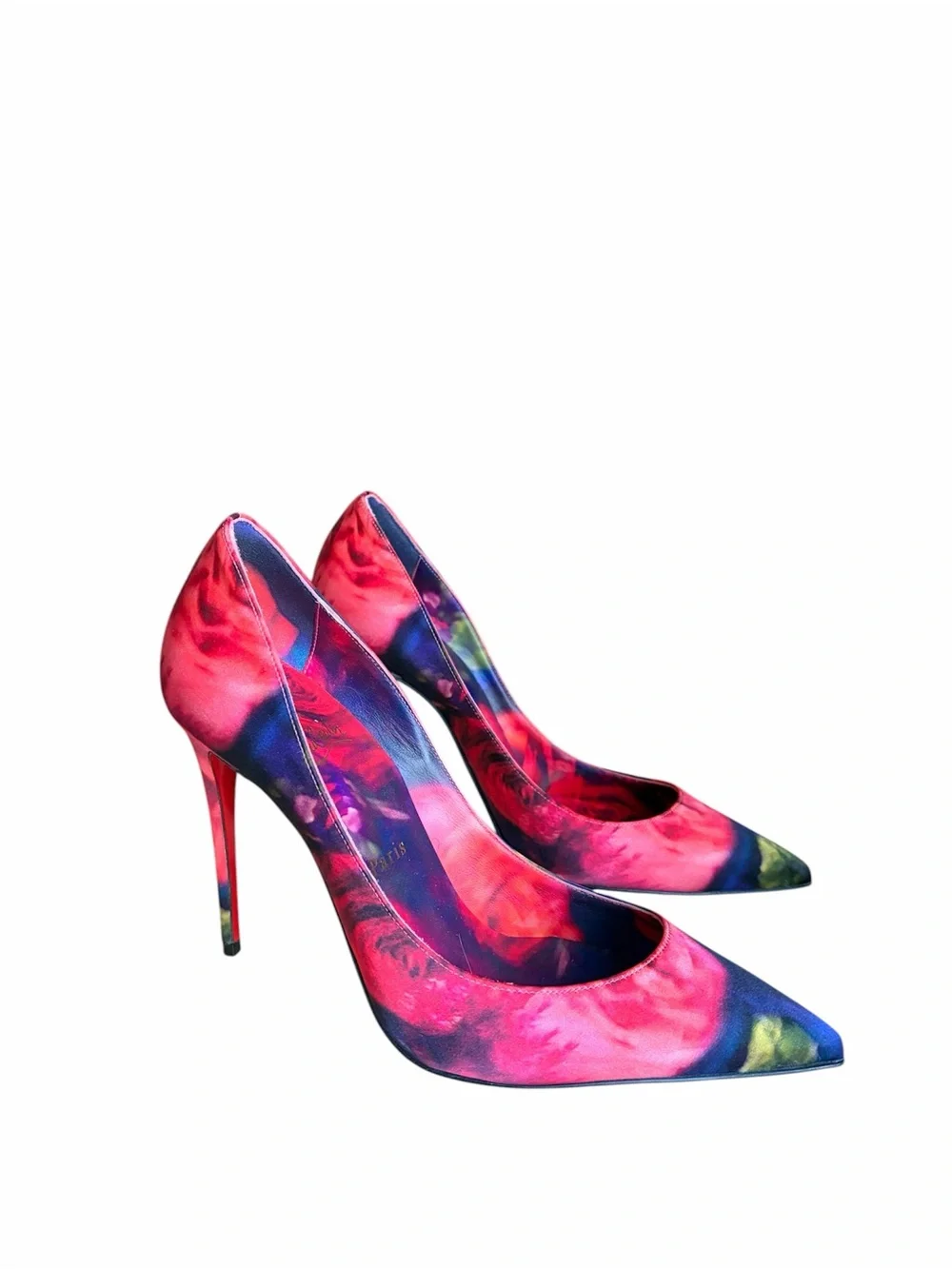 Christian Louboutin Kate 100mm crepe rose print heels